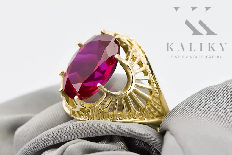 Рубін 14K Жовте золото Каблучка Вінтаж прикраси vrc003y